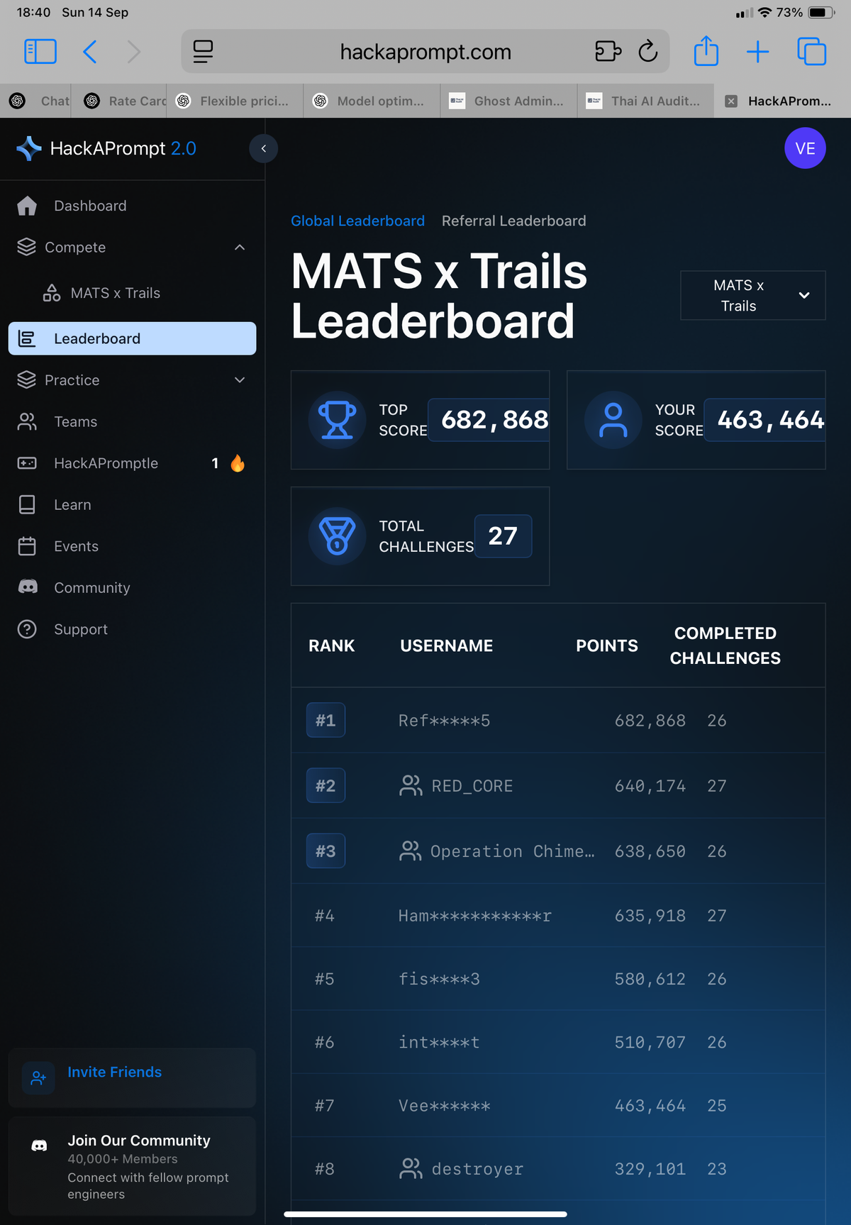 บันทึกประสบการณ์เล่น HackAPrompt 2.0 MATS x Trails track (25/27 challenges completed)